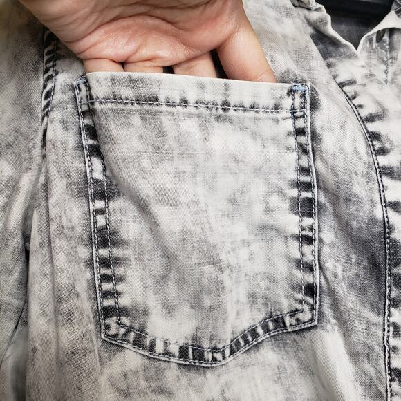 Soft Surroundings| Acid wash Gray Button Down Shirt - Picture 7 of 9